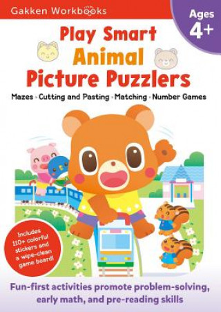Play Smart Animal Picture Puzzlers Age 4+: Pre-K Activity Workbook with Stickers for Toddlers Ages 4, 5, 6: Learn Using Favorite Themes: Tracing, Maze