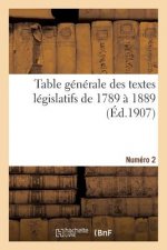 Table Generale Des Textes Legislatifs de 1789 A 1889. Numero 2