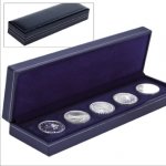 Münzetui dunkelblau, Münze einfach eindrücken, fertig, z.B. für 5 x 2 Euro-Münzen