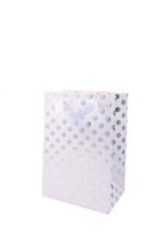 Geschenktüte Weiß Punkte Silber, M