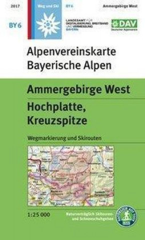 Wanderkarte BY 6 Ammergebirge West, Hochplatte, Kreuzspitze, mit Wegmarkierungen und Skirouten 1:25 000