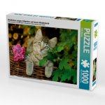 Niedliches junges Kätzchen auf einem Weidenkorb (Puzzle)
