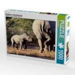 CALVENDO Puzzle Nashörner - Neuankömmling 1000 Teile Lege-Größe 64 x 48 cm Foto-Puzzle Bild von Michael Herzog