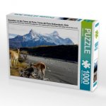 Guanakos vor den Torres del Paine, Torres del Paine Nationalpark, Chile (Puzzle)