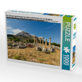Der dorische Apollontempel der Hafenstadt Korinth wird vom Burgberg Akrokorinth überragt, Korinthia, Peloponnes, Griechenland (Puzzle)