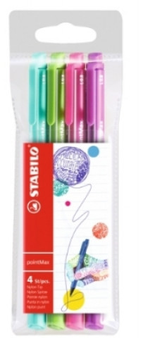 Filzschreiber - STABILO pointMax - 4er Pack - Designfarben - eisgrün, hellgrün, rosarot, lila