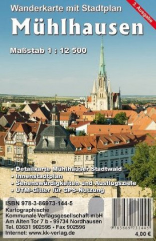 Mühlhausen 1: 12 500 Wanderkarte mit Stadtplan