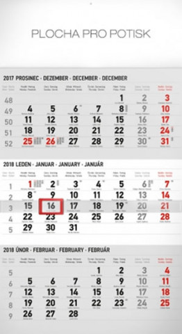 Kalendář nástěnný 2018 - 3měsíční standard/šedý s českými jmény