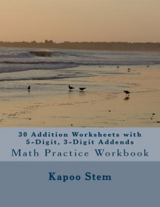 30 Addition Worksheets with 5-Digit, 3-Digit Addends: Math Practice Workbook