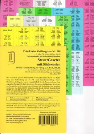 SteuerGesetze Griffregister mit Stichworten Nr. 258 (2017/2018): 198 selbstklebende und farbig bedruckte Griffregister für die Steuergesetze, 190.EL
