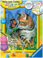 Katze mit Schmetterling. Malen nach Zahlen Serie D