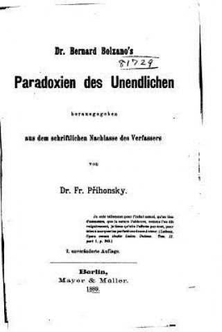 Dr. Bernard Bolzano's Paradoxien Des Unendlichen