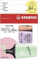 Textmarker - STABILO BOSS MINI Pastellove - 3er Pack - cremige Pfirsichfarbe, Schimmer von Lila, Hauch von Minzgrün