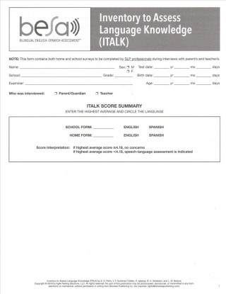 Bilingual English-Spanish Assessment (TM) (BESA (TM)): Inventory to Assess Language Knowledge (ITLAK)