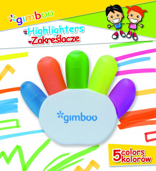 Zakreślacz GIMBOO w kształcie rączki 5 kolorów