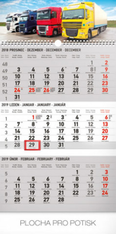 3 měsíční truck šedý – nástěnný kalendář 2019