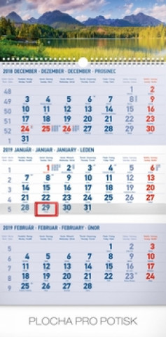 3 mesačný Tatry modrý - nástenný kalendár 2019