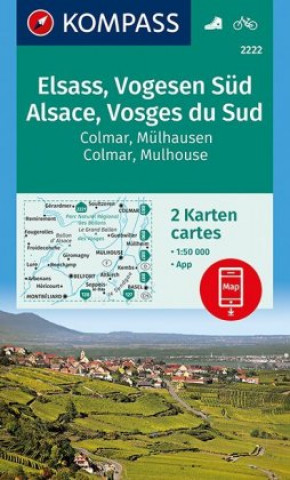 KOMPASS Wanderkarte Elsass, Vogesen Süd, Alsace, Vosges du Sud, Colmar, Mülhausen, Mulhouse
