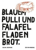 Mit blauem Pulli und Falafel Fladenbrot