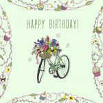 Karnet Swarovski kwadrat Urodziny rower z kwiatami