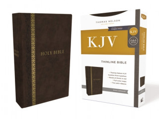 KJV, Thinline Bible, Standard Print, Imitation Leather, Brown, Indexed, Red Letter Edition, Comfort Print