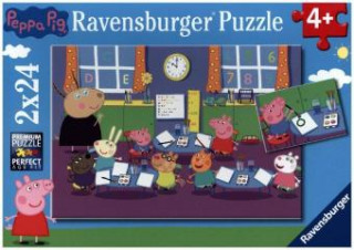 Ravensburger Kinderpuzzle - 09099 Peppa in der Schule - Puzzle für Kinder ab 4 Jahren, Peppa Wutz Puzzle mit 2x24 Teilen