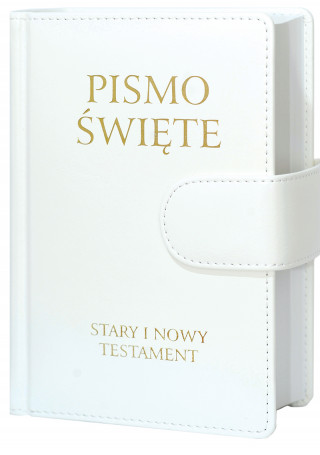 Pismo Święte Stary i Nowy Testament B5 białe skóropodobne z zapięciem na magnes