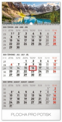 Nástěnný kalendář 3měsíční krajina šedý 2020