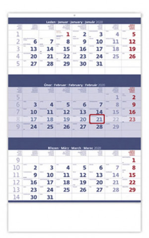 Tříměsíční modrý - nástěnný kalendář 2020