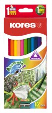 Kores Akvarelové pastelky trojhranné 3 mm 12 barev s ořezávátkem a štětcem