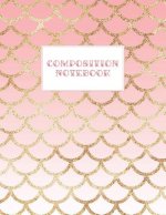 Composition Notebook: Wide-Ruled Coral Mermaid Style Fish Scale Design