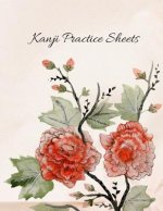 Kanji Practice Sheets: Japanese Vintage Red Flower Writing Exercise Book 110 Pages
