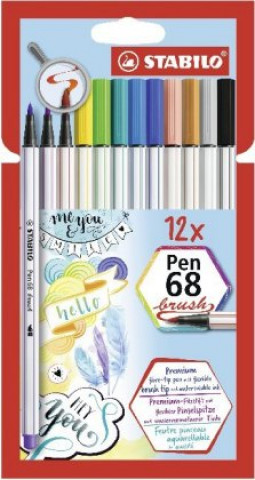 Premium-Filzstift mit Pinselspitze für variable Strichstärken - STABILO Pen 68 brush - 12er Pack - mit 12 verschiedenen Farben