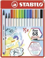 Premium-Filzstift mit Pinselspitze für variable Strichstärken - STABILO Pen 68 brush - 15er Metalletui - mit 15 verschiedenen Farben