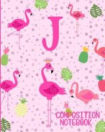 Composition Notebook J: Pink Flamingo Initial J Composition Wide Ruled Notebook