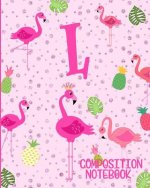 Composition Notebook L: Pink Flamingo Initial L Composition Wide Ruled Notebook