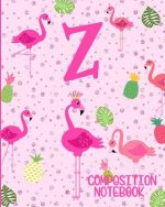 Composition Notebook Z: Pink Flamingo Initial Z Composition Wide Ruled Notebook
