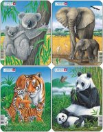 Puzzle MINI - Koala, slon, tygr, panda/8 dílků (4 druhy)