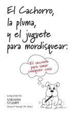 Cachorro, la pluma, y el juguete para mordisquear