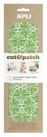 APLI Cut&Patch papír 30 x 50 cm - Zeleno-bílý motiv 3 ks