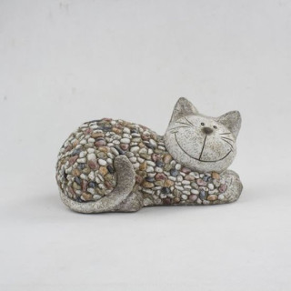 Zahradní okrasná kočka s kamínky (polyresin)