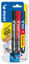 PILOT 100 Popisovač permanentní BL 1ks černá/červená/modrá
