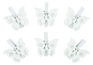 Kolíčky 3cm s motýlky - dřevěné bílé 6ks