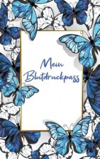 Blutdruckpass: Blaue Schmetterlinge - Kompaktes Blutdruck-Tagebuch im kleinen, handlichen ca. A6 Format - Für 1160 Eintragen - 1 Jahr