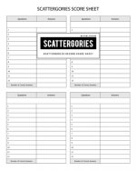 BG Publishing Scattergories Score Sheet: Scattergories Game Record Keeper for Keep Track of Who's Ahead In Your Favorite Creative Thinking Category Ba