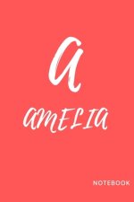 Amelia: simple and basic well designed notebook; red pinky color for females (women and girls) features the letter Aand custom