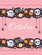 October: Boo boo Halloween pink cover and dotted pages, Extra large (8.5 x 11) inches, 110 pages, White paper