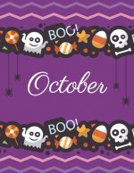 October: Boo boo Halloween purple cover and dotted pages, Extra large (8.5 x 11) inches, 110 pages, White paper
