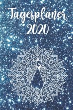 Tagesplaner 2020: Tageskalender - 1 Seite = 1 Tag - ca. Din A5 - Jahreskalender - Mandala Pfau - blau