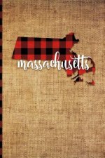 Massachusetts: 6 X 9 108 Pages: Buffalo Plaid Massachusetts State Silhouette Hand Lettering Cursive Script Design on Soft Matte Cover